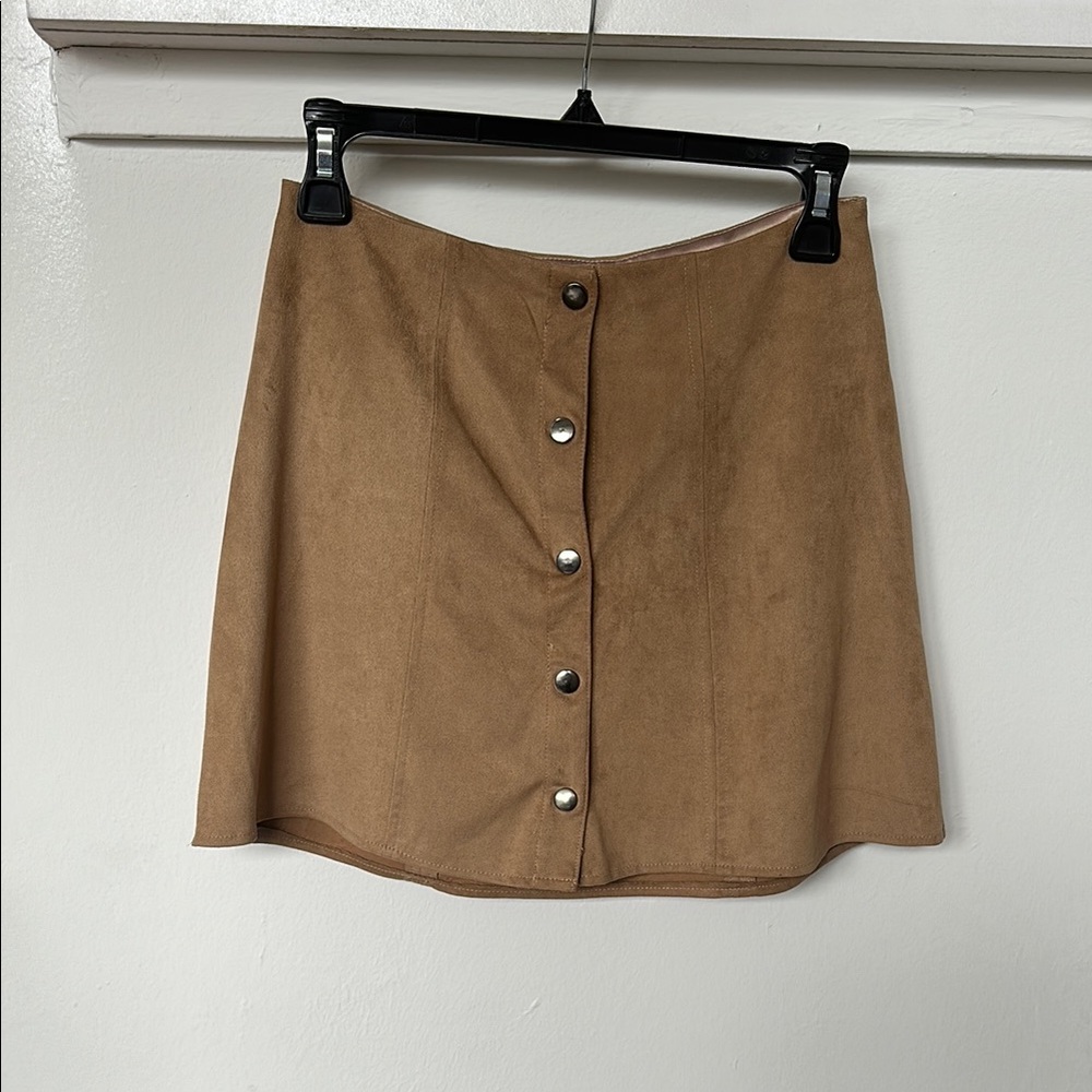 Tan Button-Up Suede Skirt